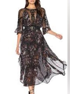 Free People Spirit of the Wild Maxi Dress Black Floral Small NWT